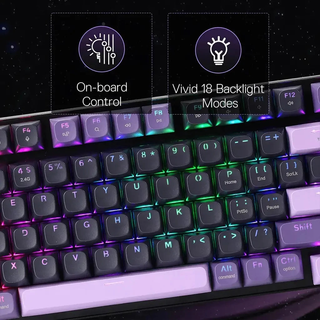 Redragon DHARMA K740 PRO Tri-Mode Mechanical Keyboard with Mambo Switches (Black & Purple)