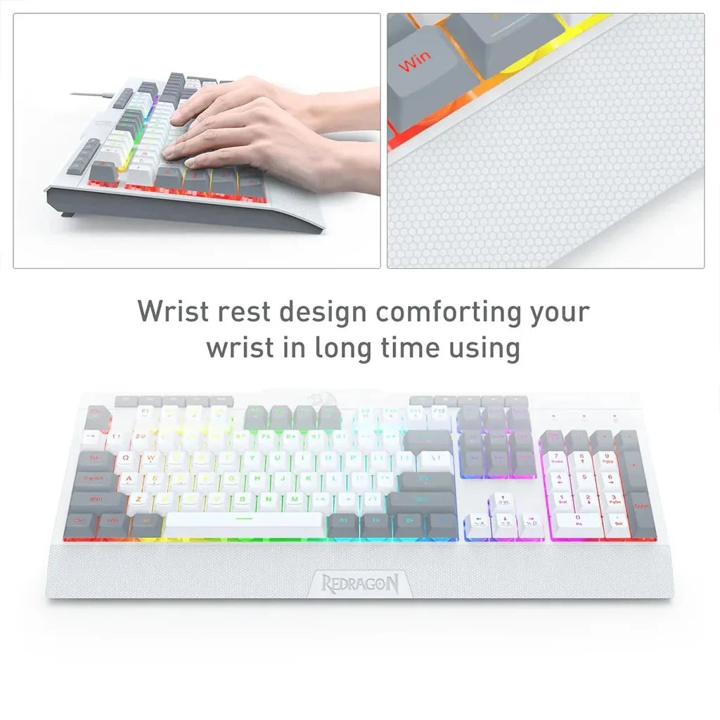 Redragon K525 SHIVA Lite Membrane Gaming Keyboard with Detachable Wrist Rest (White & Grey)