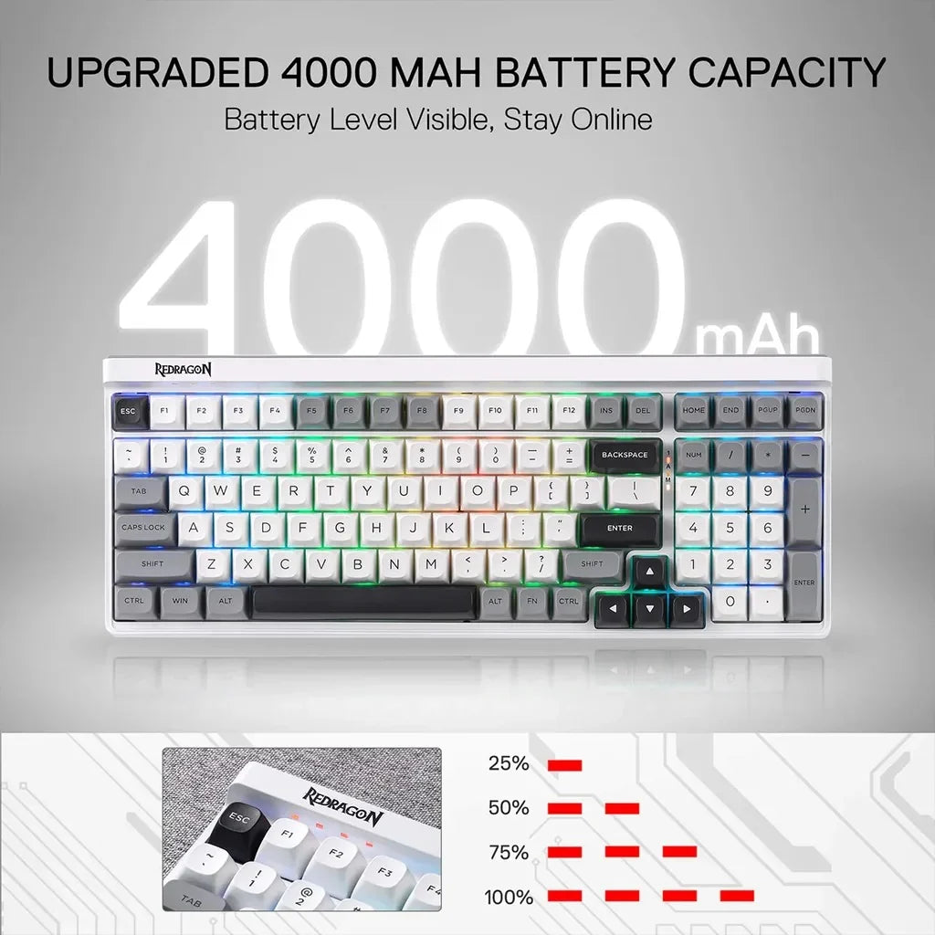 Redragon K656 GAREN PRO 100 Keys 3-Modes Wireless Keyboard (WBRGB)