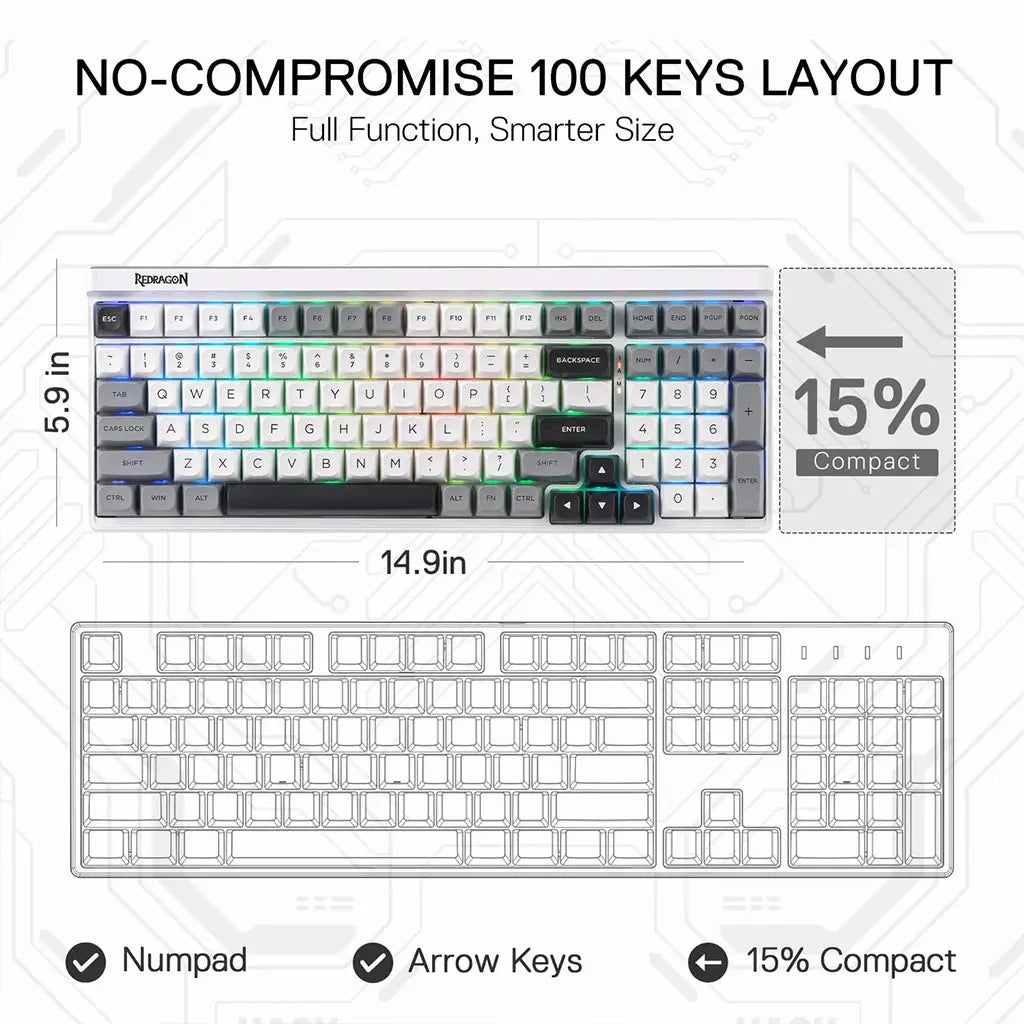 Redragon K656 GAREN PRO 100 Keys 3-Modes Wireless Keyboard (WBRGB)