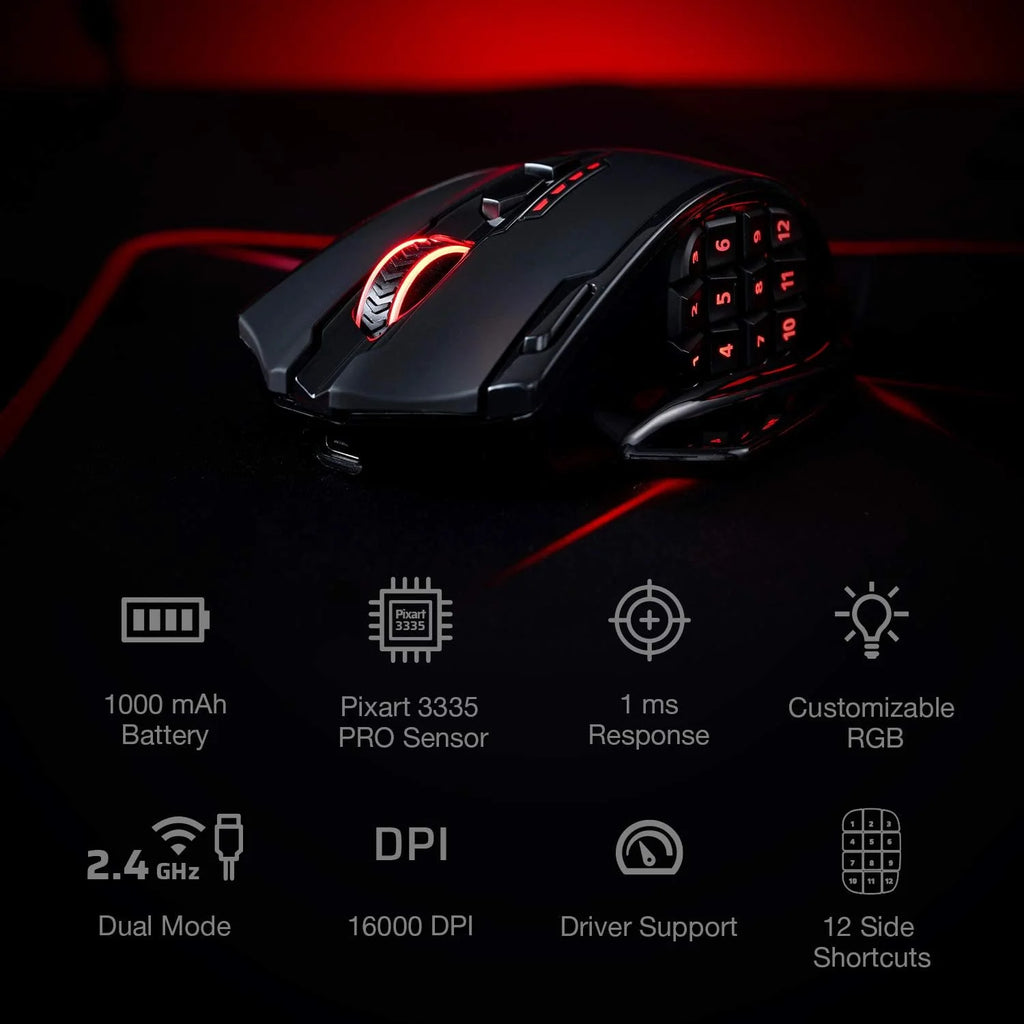 Redragon M913 IMPACT ELITE Wireless Gaming Mouse, 16000 DPI (Black)