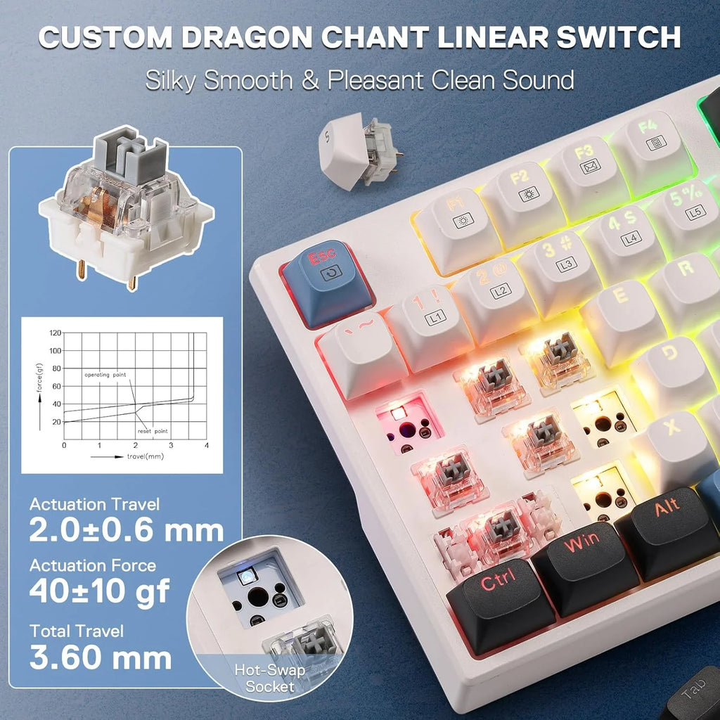 Redragon K668 TRUNDLE Gaming Keyboard With Hot Swappable Red Switches (WGB)