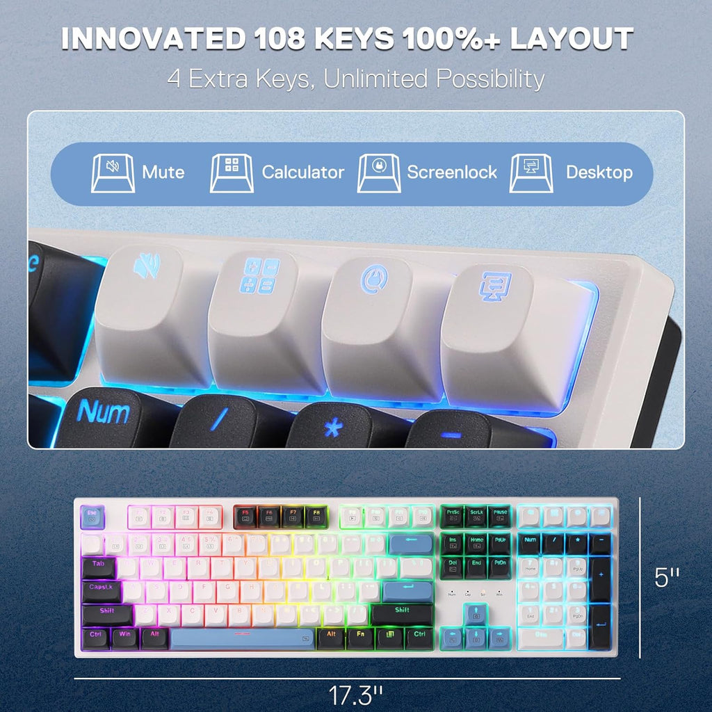 Redragon K668 TRUNDLE Gaming Keyboard With Hot Swappable Red Switches (WGB)