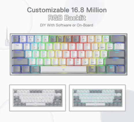 Redragon FIZZ K617 60% RGB Mechanical Keyboard with Red Switches (White & Gray)