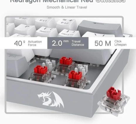 Redragon FIZZ K617 60% RGB Mechanical Keyboard with Red Switches (White & Gray)