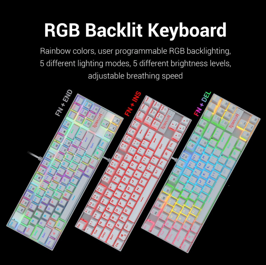 Redragon K552W KUMARA RGB Mechanical Gaming Keyboard (White)