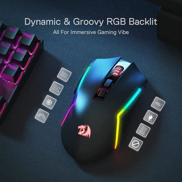 Redragon M693 TRIDENT Wired and Wireless (Bluetooth) Gaming Mouse (Black)